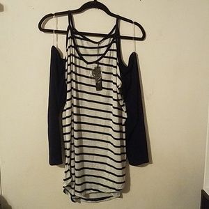 Poof! Striped, Cold Shoulder Top